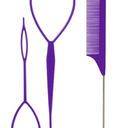 Hair Styling Tool Set - 6 Pack with French Braid Loops, Rat Tail Combs, and More for Versatile Hairstyles, Purple