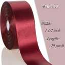 2 x 50 Yards 1 1/2 Inch Wine Red Satin Ribbon, Single Face Polyester Solid Color Craft Fabric Ribbon for Handmade Roses, Gift Wrapping, Bouquets, Wedding, Christmas, and Party Decoration