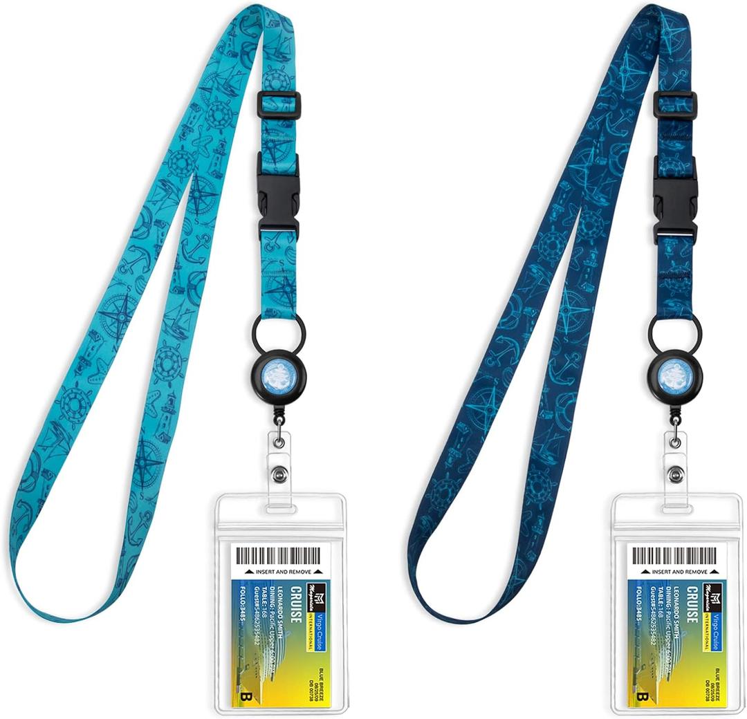 MNGARISTA Retractable Cruise Lanyard for Ship Cards, Waterproof Lanyards for Cruise Ship Cards with ID Holder, 2 Pack, Underwater World