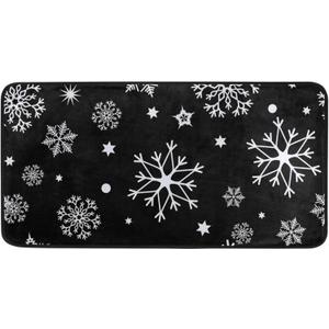 Qilmy Indoor Doormat Floormat Non Slip Door Rug Washable Floor Mats for Christmas Winter Home Kitchen Bedroom Outdoor 39 x 20 Inch, Black Snowflake