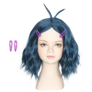 Miss U Hair Short Wavy Deep Blue Wig with Hairpins Center Part Kids Child Fun Anime Cosplay Wig