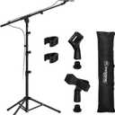 K KASONIC - Microphone Stand, Adjustable Collapsible Tripod Boom Mic Stands with Mic Clip Holder for Performance, Karaoke Singing, Speech, Wedding, Stage and Outdoor Activity, Black