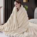 HaloRest Fluffy Faux Fur Throw Blanket, Thick 1000GSM Soft Cozy Throw Blankets for Bed, Luxury Plush Striped Warm Fuzzy Blanket for Couch LivingRoom Home Decor & Gifts(30"x 40", Cream White)