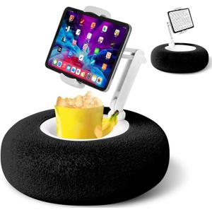 Kindle Pillow Stand Holder with Snack Bowl for Reading in Bed, Cozy Tablet Phone iPad Pillow Stand for Lap Compatible with 4.7"-13" Phone, Tablet, iPad, iPhone, Google, Kindle, Samsung(Black)