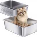Stainless Steel Litter Box 2 Pack, 18"x14"x6" Medium Cat Litter Box Easy to Clean, Never Absorb Odor, Non Stick Metal Litterbox for Small to Medium Cats, Rabbits