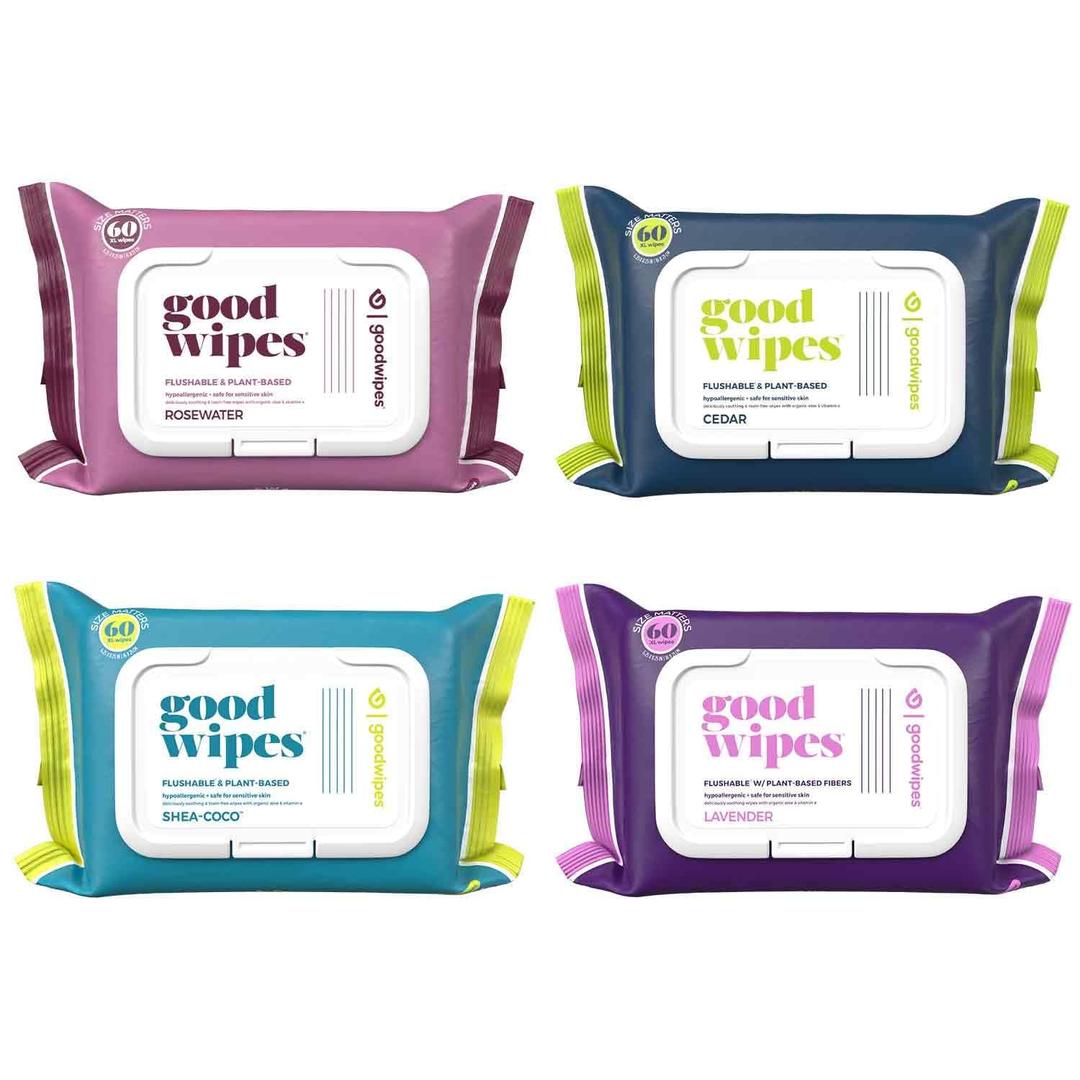 goodwipes Flushable Butt Wipes Made with Vitamin E & Aloe - Soft & Gentle Wet Wipe Dispenser for Home Use, Septic & Sewer Safe - Largest Adult Toilet Towelettes - Variety Pack, 240 Count (4 Packs)