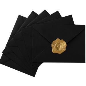50 Pack A7 Colorful 5x7 Envelopes V Flap Invitation Envelopes for 5x7 Cards, Birthday, Weddings, Graduations, Greeting Cards, Baby Shower 5.24 x 7.24 Inches (Black)