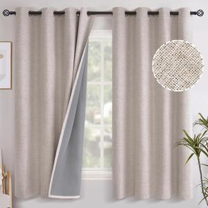 YoungsTex Linen Blackout Curtains 63 Inch Length for Bedroom, Room Darkening Window Drapes with Grommet Thermal Insulated Black Out Blinds for Winter Living Room, 2 Panels, 52 X 63 Inch, Beige
