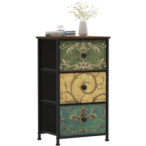 Tohomeor Small Dresser for Bedroom with Retro Flower Narrow Drawers Slim Chest of Drawers Skinny Nightstand Sofa End Table for Living Room Entryway Closet Storage (Multi, 3 Drawers)