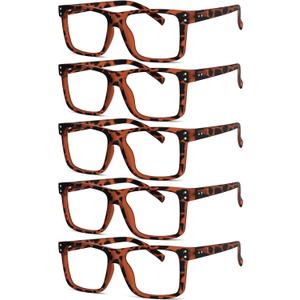 Eyekepper 5-pack Oversized Reading Glasses Square Large Frame Readers for Men and Women - Tortoise +1.50