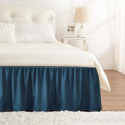 RIMELA Dusty Navy Bed Skirt Queen Size 18 Inch Drop, Wrap Around Elastic Bedskirt, Dust Ruffle for Adjustable Bed Base Machine Washable Easy to Install Bed Skirts