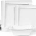 Square Melamine Dinnerware Sets of 12 Pcs, Square Plates and Bowls Sets, Unbreakable Dish Set for 4,Lightweight, Dishwasher Safe and BPA Free, Suit for RV, Camping, White