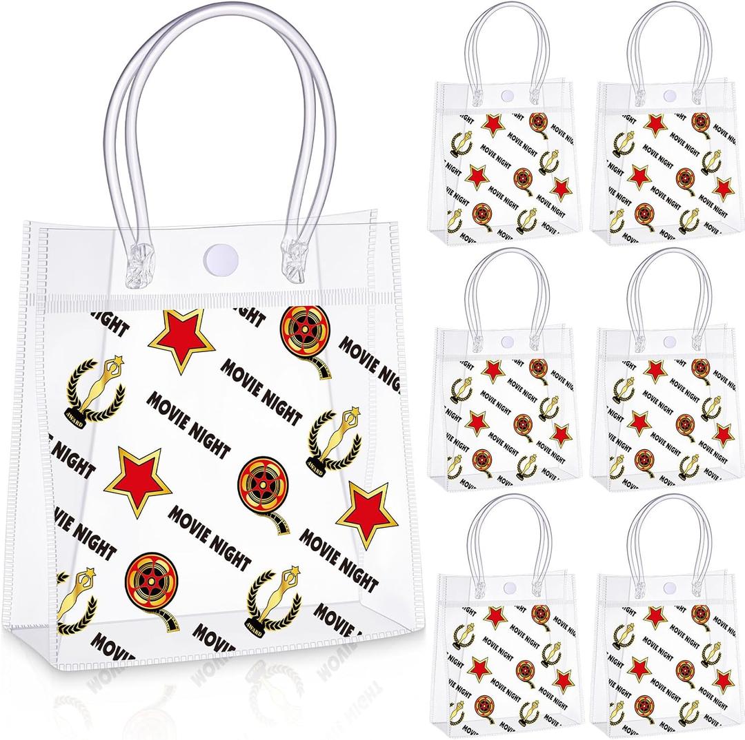LemonRoad 24 Pcs Movie Night Party Treat Bags with Handles, 5.9x6.3x2.8 Inches Movie Night Goodie Bags Theater Candy Bag for Birthday Now Showing Party Supplies