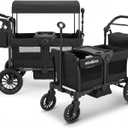 Wagon for Kids, 2-Seater Stroller Wagon with Removable Canopy, All Terrain Tires, Foldable, Adjustable Push & Pull Handle, Storage Bag, Black