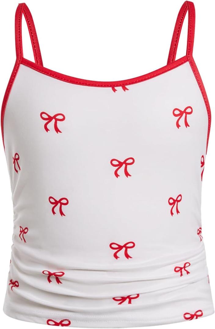 SweatyRocks Girl's Cherry Spaghetti Strap Camisole Cami Sleeveless Scoop Neck Cute Tank Top (White, Size 10 Years)