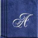 Creative Scents Navy Blue Monogrammed Towels with Initials - 4 Pack Super Absorbent Bathroom Fingertip Cotton Towel with Soft Velour Finish - Personalized Gifts for Freinds & Family 11"x18" Initial A