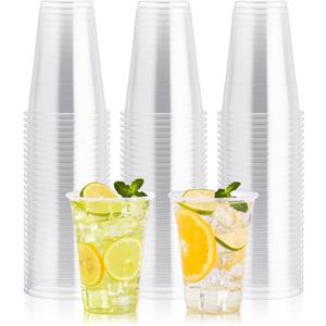 100 Pack 16 OZ Clear Plastic Cups, Cold Party Drinking Cups, Clear Disposable Cups Fruit/Ice Cream/Cupcake/Iced Cold Drinks