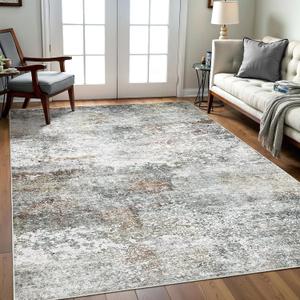 Art&Tuft Washable Rugs 5x7, Abstract Large Area Rugs for Living Room, Rust | Non Slip, Soft & Lighweight, Folable, Stain Resistant Low Pile Modern Carpet Rugs for Bedroom, Kitchen, Dining Room Home
