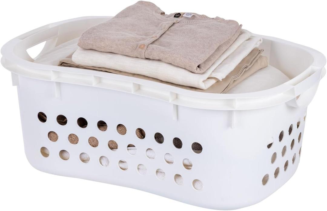 IRIS USA Plastic Laundry Basket 1.5 Bushel (50L), Built-In Handles, White, 50L - 1 Pack