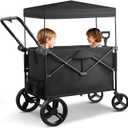 Wagon Stroller for 2 Kids, Baby Wagon Outdoor with Canopy, Collapsible with 5-Point Harnesses, Adjustable Handle & Pull Bar for Infants and Toddlers