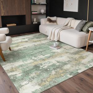 GENIMO 8x10 Washable Area Rugs for Living Room, Non Slip, Sage Green Ivory | Large Vintage Floral Rug, Stain Resistant, Low Pile and Lightweight for Bedroom, Dining Room and Home Office