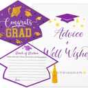Graduation Advice Cards for The Graduate with Sign, 50PCs Holographic Gold Foil Graduation Wish Card for High School College, Well Wishes Cards for 2025 Decorations Grad Celebration Party(Purple)
