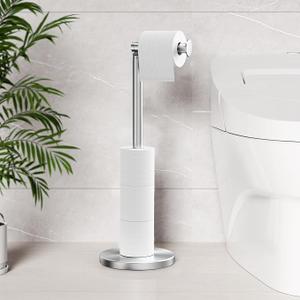Cesun Toilet Paper Holder Stand Free Standing, Sliver Toilet Paper Storage with Heavy Weighted Base, Bathroom Stainless Steel Toilet Paper Roll Holder, Non-Slip, Sliver