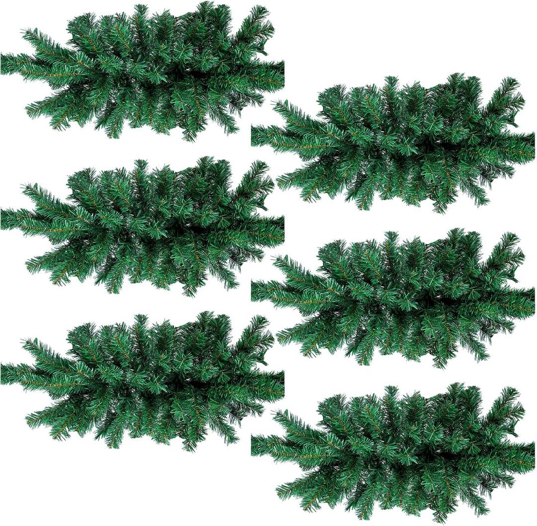 Jutom Artificial Christmas Swag 28 Inch Faux Pine Swag Greenery Pine Swags for Christmas Lush Christmas Window Swags for Mailbox Outdoor Holiday Wreath Home Door Xmas Fireplace Decorating (6 Pcs)