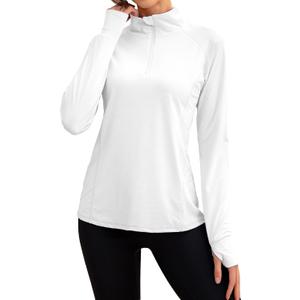We1Fit Women's UPF 50+ Sun Shirts Long Sleeve Quarter Zip Pullover Lightweight Hiking Running Workout Tops (White), Small