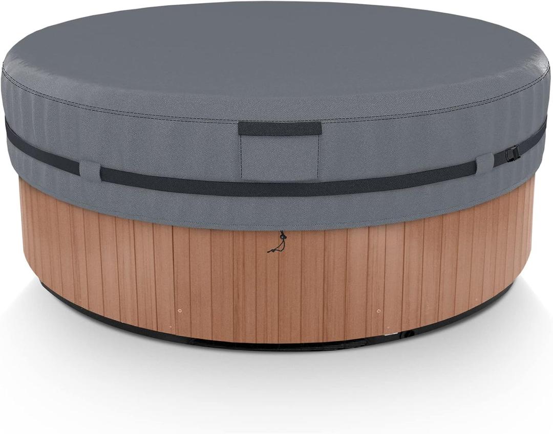 AKEfit Round Hot Tub Cover, 600D Polyester Waterproof for Hot Tub, UV Protection & Windproof, 80''x 14'', Grey (Gray)