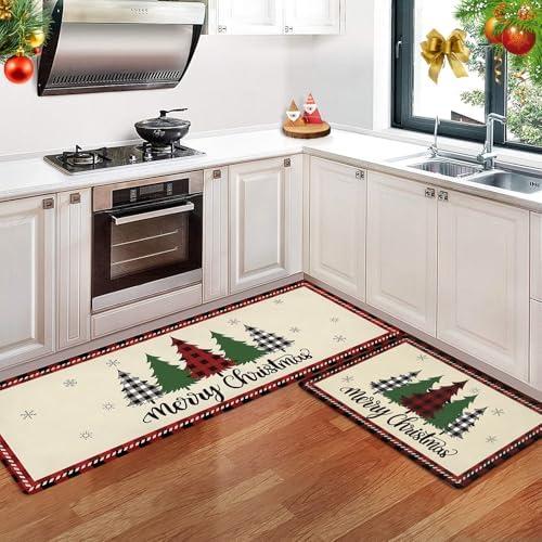 Anibedding Christmas Anti Fatigue Kitchen Rugs Comfort Stand Waterproof Kitchen Mats Set of 2 for Festival Home Decor