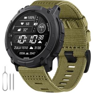 Rugged Tactical Nylon Band for Garmin Instinct/Instinct 2 Watch Band, Military Sport Strap for Instinct3 45mm Replacement Watch Strap Compatible with Garmin 22mm Instinct2 Tactical/Tide/Esports/Solar (J-Army Green)