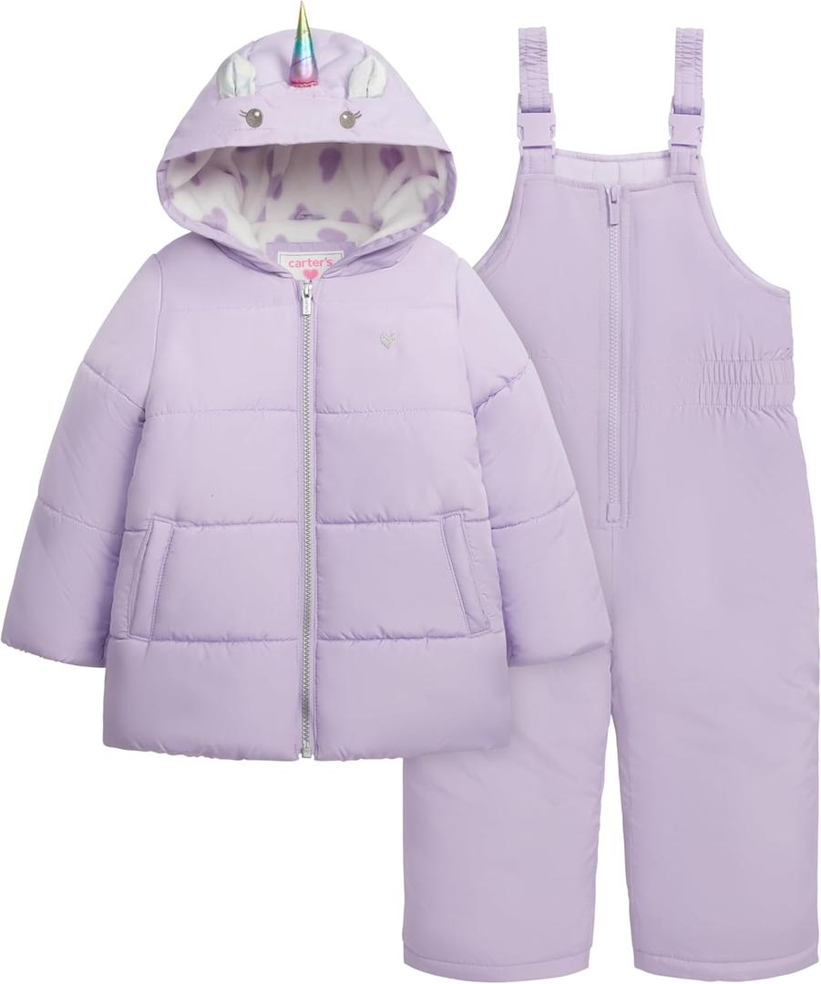 Carter's Girls' Heavyweight 2-Piece Skisuit Snowsuit, Purple Unicorn, 4T