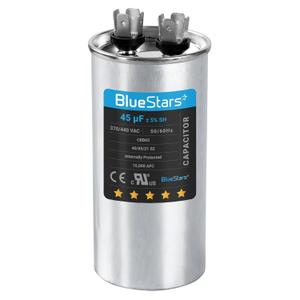 [UL Certified] BlueStars 45 uF 45 MFD +5% 370-440VAC 50/60Hz Round Run Start Capacitor Replacement Part - Fit for AC Motor Run or Fan Start and Cool or Heat Pump Air Conditioner