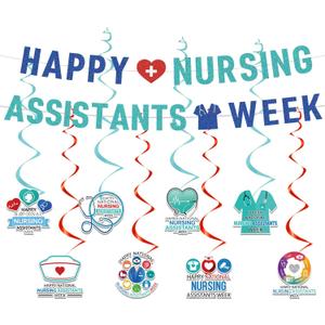 EUOYUFO CNA Week Party Decorations Include Glitter Happy Nursing Assistants Week Banners Hanging Swirls National Caregivers Day Appreciation Theme Decor Supplies