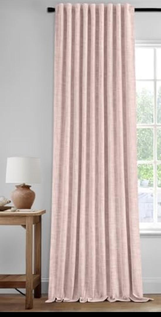 MIULEE Baby Pink 100% Blackout Linen Curtains 84 Inch 1 Panels Set Double Sided No Coating Pleated Back Tab Black Out Long Thermal Insulated Pinch Pleat Bedroom Living Room Darkening Window Drapes