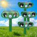 2026 Solar Animal Repellent Outdoor 4 Pack Ultrasonic Squirrel Deer Repellent with Motion Sensor, Waterproof Cat Deterrent Device for Yard Garden Farm, Keep Bird Cat Squirrel Deer Rabbit Away