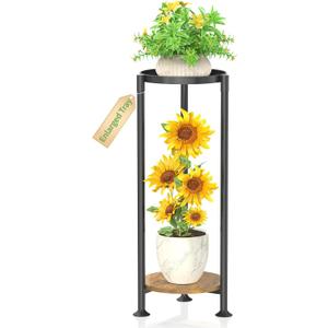 KMOTASUO 2 Tier Black Plant Stand Indoor for Large Tall Heavy Duty Planter, Multiple Sturdy Metal Flower Corner Rack for Narrow House Floor, Iron Vertical Level Round Orchi Holder Organizer, Modern
