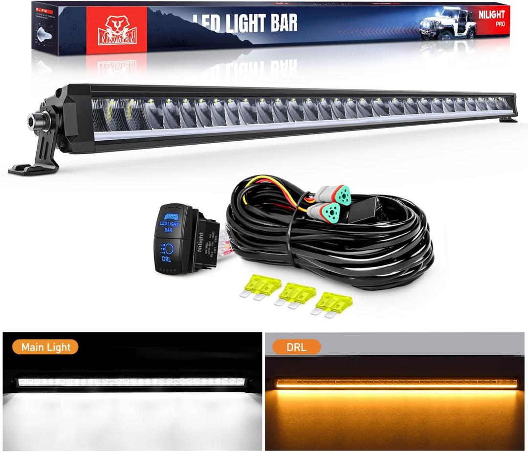Nilight LED Light Bar with Amber DRL 40.3 Inch 165 W Single Row Anti-Glare Flood Spot Combo DRL Slim Offroad Light IP68 w/ 14 AWG DT Wiring Kit for Pickup Truck SUV ATV UTV Boat 4x4