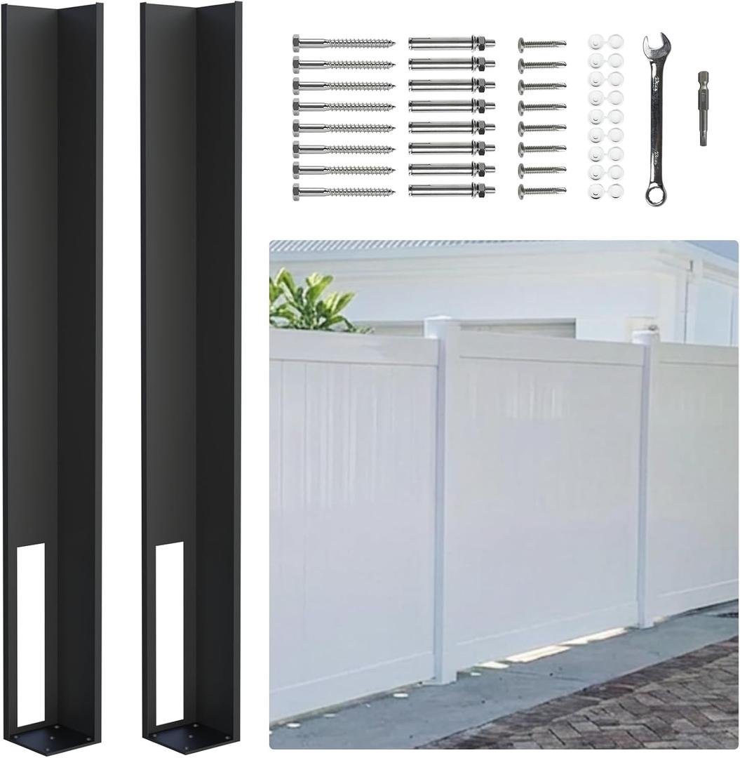 5x5 Vinyl Fence Post Concrete Mount 2 Pack Black Surface Mount Base for Acrylic Fence Posts, Heavy Duty Steel, Fits 48 Inch Posts