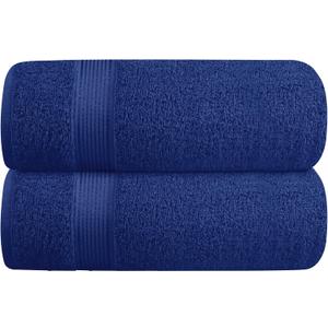 Belizzi Home Cotton 2 Pack Oversized Bath Towel Set 28x55 inches, Large Bath Towels, Ultra Absorbant Compact Quickdry & Lightweight Towel, Ideal for Gym Travel Camp Pool - Navy Blue