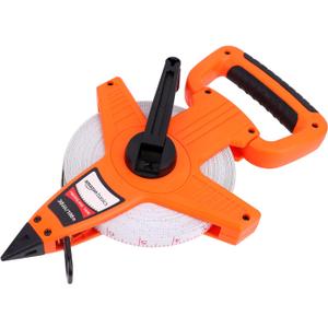 Amazon Basics Open Reel Fiberglass Measuring Tape, Inch/Metric Scale, Impact Resistant Shell, 100-feet (30-Meters) by 1/2-Inch, Orange