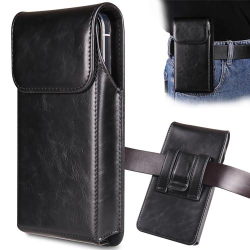 INGIDO Holster for iPhone 17, 17 Pro, 16, 16 Pro, 15, 15 Pro, 14, 14 Pro, 13, 13 Pro, 12, Galaxy S25, S24, S23, Premium Leather Pouch with Belt Clip Phone Holster Belt Case, Black -M