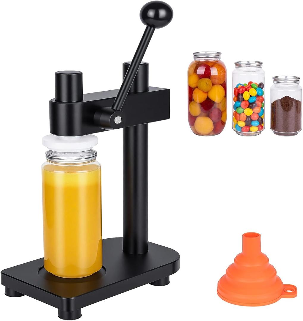Manual Bottle Can Sealer for 55mm Caps - Adjustable Home Brewing Tool Made of Aerospace Aluminum, Includes Silicone Funnel (Black)-Only suitable for press-type sealing bottle caps