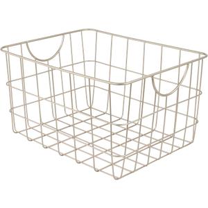 Spectrum Utility Wire Baskets for Organizing - Sturdy Steel Metal Basket Storage Organizer Bin with Handle - Open Wire Storage Baskets for Kitchen Pantry, Cabinets, Closet & Garage Shelves (Satin Nickel PC)