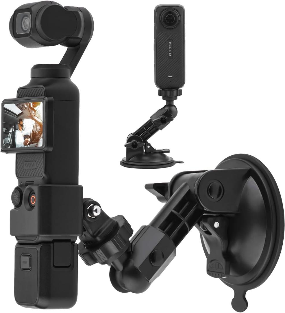 BRDRC Pocket 3 4 Suction Cup Mount, for Xtra Muse Car Windshield Window Dash Holder Kit with Expansion Adapter for Insta360 X4 X5 Go 3S for GoPro Max Hero Pocket 3 4 Action 6 5 Pro Nano Accessories