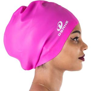 Dsane Extra Large Swimming Cap for Women and Men,Special Design Swim Cap for Very Long Thick Curly Hair&Dreadlocks Weaves Braids Afros Silicone Keep Your Hair Dry (fuchsia)