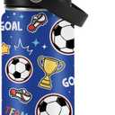 Soccer Gifts for Kids - 16 Oz Kids Water Bottle with Straw Lid, Stainless Steel Insulated Tumbler, Leak Proof, BPA-Free, for Girls, School, Travel - Soccer Lovers Children Birthday Gifts Cups(1pc)
