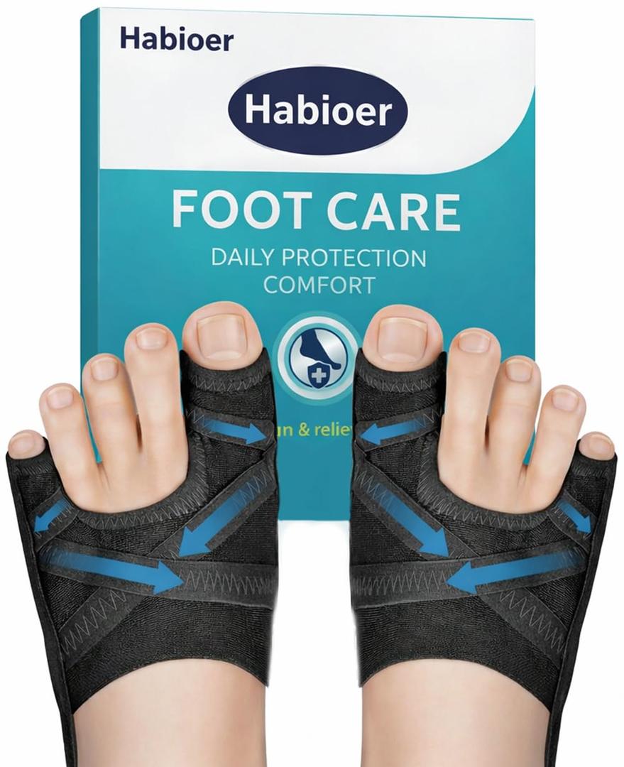 Bunion Corrector for Women & Men, Breathable Toe Straightener for The Thumb and Little Toe, Comfortable & Adjustable for Day/Night Use (Black, 1 Pair) (Black, M)