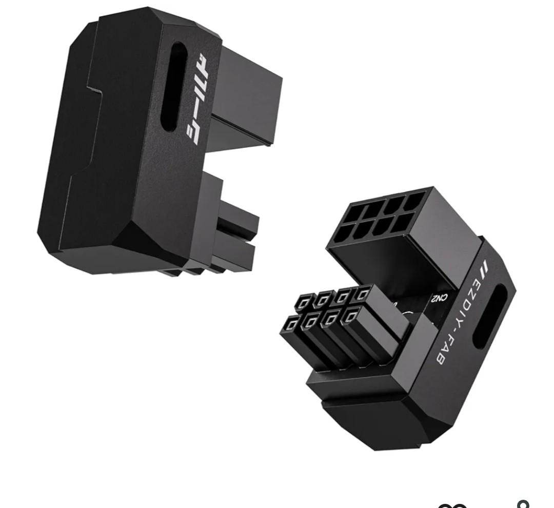 EZDIY-FAB Shield Series 8-Pin PCIe GPU Power Adapter,180-Degree U-Turn Angled Connector, Aluminum Design for Graphics Cards – Reverse Type,Black-2 Pack